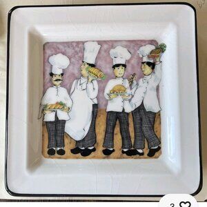Brunelli Italy Lilac Chef 10.25″ Square Ceramic Plate  Pattern Vintage Italian